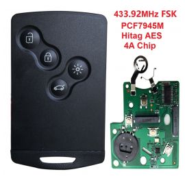 433MHz 7945M AES 4A Transponder Renault Clio4 Captur 2016 Proximity Smart Card Key 4 Buttons 