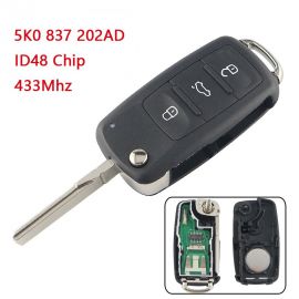 (433/315MHz) 5K0 837 202AD Remote Control Key for VW Polo Golf MK6 Tiguan Touareg 202AD 202H 202Q 3 Button with 48 Chip