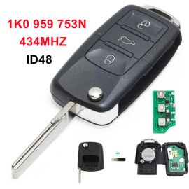 3 Buttons 434 MHz Flip Remote Key for VW Skoda Seat - 1K0 959 753N