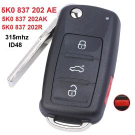 (433/315MHz) 5K0 837 202 AE 3+1 Buttons Flip Remote Key for 2011-2016 Volkswagen