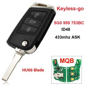 (433Mhz) Keyless Flip Remote Key For VW Golf Mk7 Skoda Octavia 5G0 959 753
