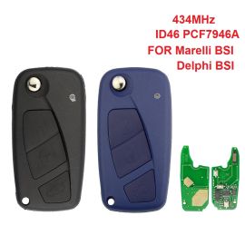(433MHz) (Marelli BSI / Delphi BSI)  ASK PCF7946A / HITAG 2 / 46 CHIP 3 Button Flip Key For Fiat 