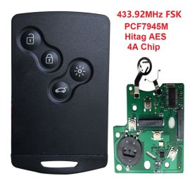 433MHz 7945M AES 4A Transponder Re-nault Clio4 Captur 2016 Proximity Smart Card Key 4 Buttons 