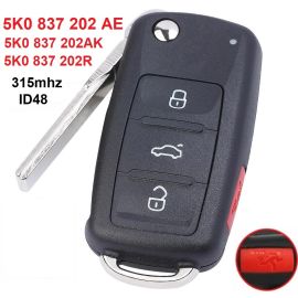 (433/315MHz) 5K0 837 202 AE 3+1 Buttons Flip Remote Key for 2011-2016 Volkswagen